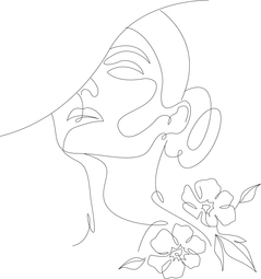 Ilustration d'une dame portant un chapeau avec des fleurs sur son épaule